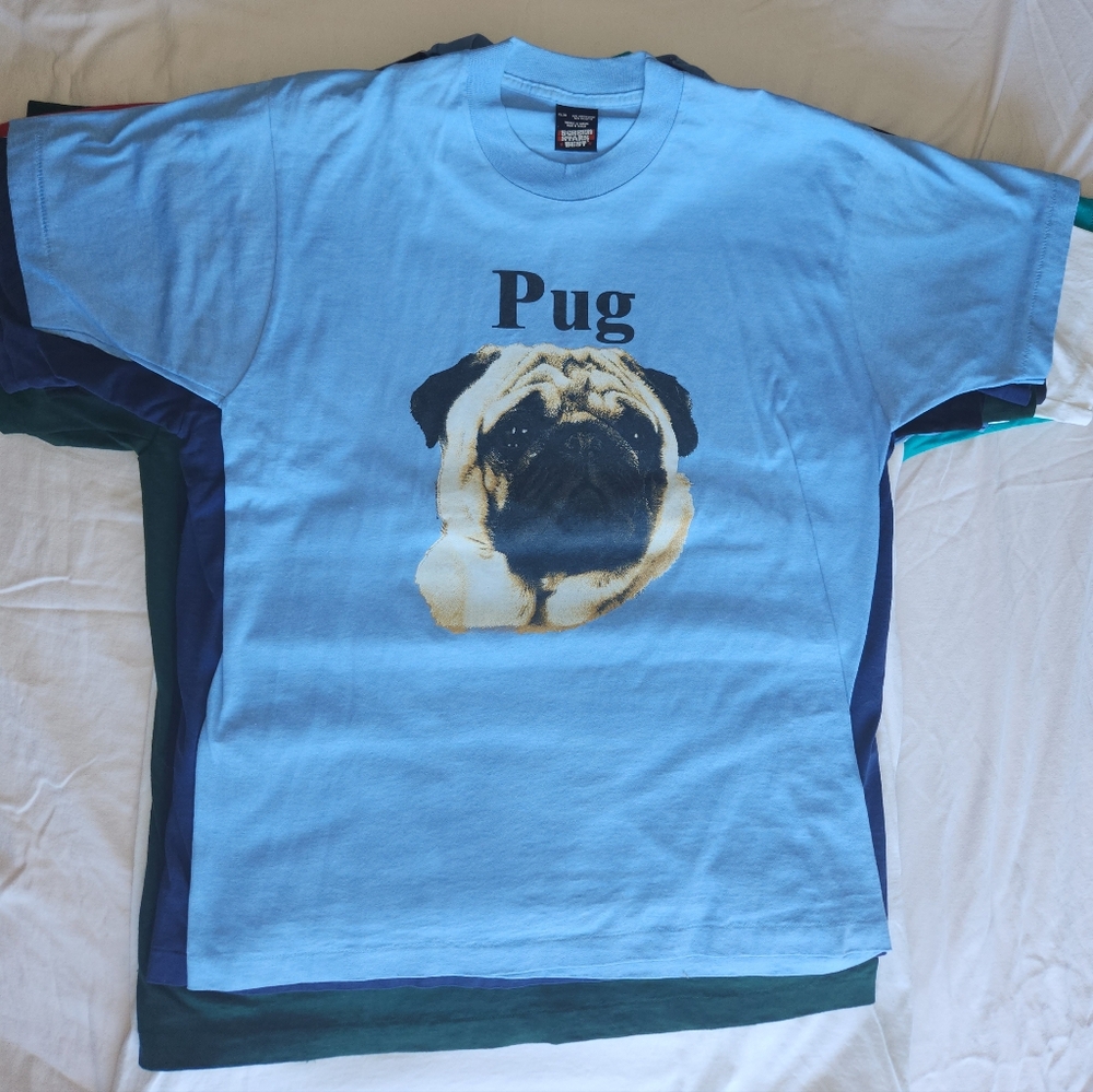 🐶Vintage - Single Stitch Blue Pug T-Shirt - Size XL